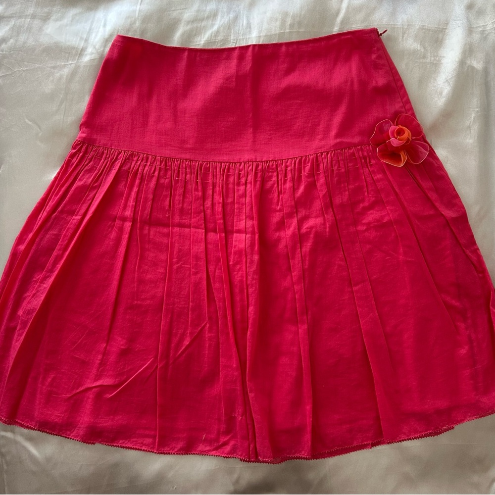 Gianni Bini Vibrant Pink A-Line Skirt with Floral Detail 100% Cotton